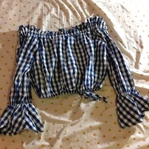 Navy & White Gingham Blouse
